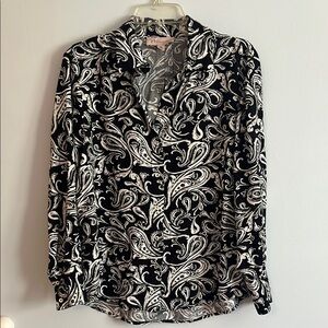 Philosophy Black and White Blouse with Abstract Pattern